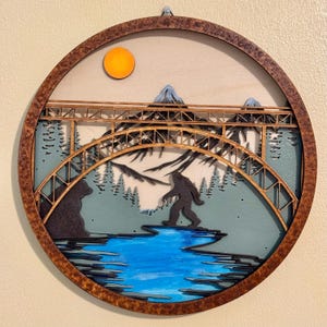 Bigfoot Wall Art, Sasquatch Wooden Decor, Multi Layer Wood Art, Cabin Wall Decor, Rustic Mountain Sign, Made in Italy