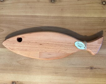Fish Cutting Board, Handmade Beech Serving Board, Wooden Charcuterie Board, Seafood Cheese Board, Coastal Kitchen Decor