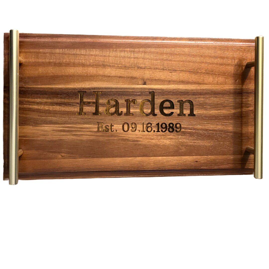 Personalized Wooden Serving Tray With Gold Handles, Personalized