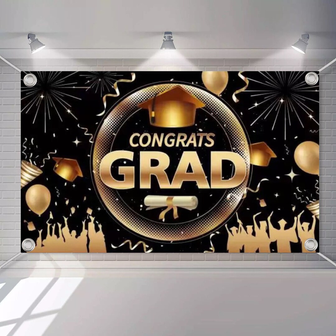 Graduation Wall Background Banner Gold and Black Graduation Party - Etsy