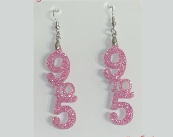 Pink Glitter Acrylic 9 To 5 Earrings, Dolly Parton Tribute Jewelry