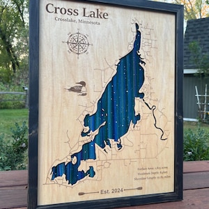 Art en bois personnalisé pour n'importe quel lac, plan des rues avoisinant gravé au laser, tableau nuit étoilée, carte de lac personnalisée 3D, idée cadeau