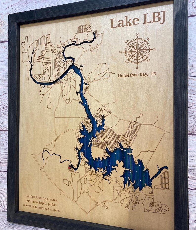 Lake Wood Art Laser Engraved Map With Starry Night Sky Etsy Il M89q 