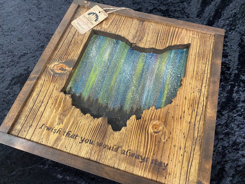 ANY STATE Personalized Wooden State Wall Art Northern Lights Etsy