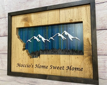 ANY STATE, Personalized State Wooden Wall Art, Starry Night Painting, Montana Sign, Wood State Sign, State Map (16x16, 18x14, 20x12 in) Gift