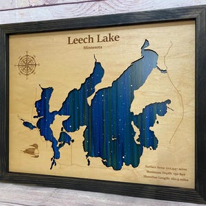 Art en bois personnalisé pour n'importe quel lac, plan des rues avoisinant gravé au laser, tableau nuit étoilée, carte de lac personnalisée 3D, idée cadeau