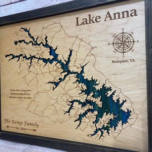 Art en bois personnalisé pour n'importe quel lac, plan des rues avoisinant gravé au laser, tableau nuit étoilée, carte de lac personnalisée 3D, idée cadeau