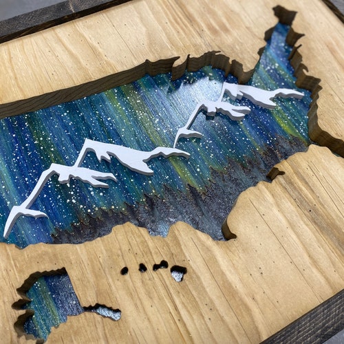 ANY STATE Personalized State Wooden Wall Art Northern Lights Etsy