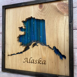 ANY STATE, Personalized State Wooden Wall Art, Starry Night Painting, Alaska State Sign, Wood State Sign, State Map (16x16, 18x14, 20x12 in)