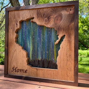 ANY STATE, Personalized State Wooden Wall Art, Starry Night Painting, Wisconsin Sign, Wood State Sign, State Map (16x16, 18x14, 20x12 in)