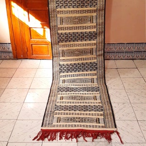 Handmade Moroccan Cactus Silk Rug: Striped Berber Kilim (9.1x2.4 ft)