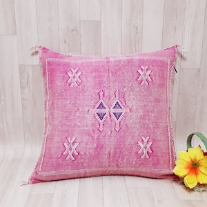 Cactus Silk Pillow Cover, Moroccan Boho Throw Pillow ,Hand woven Berber Pillow, Sabra Cactus Silk Cushion Cover,Pillow,Cushion.Home Decor