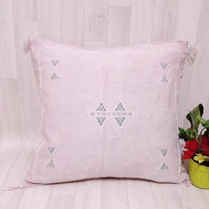 pink Color Cactus Silk Pillow Cover, Moroccan Boho Throw Pillow ,Hand woven Berber Pillow, Sabra Cactus Silk Cushion Cover,Pillow,Cushion