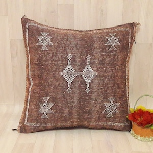 Cactus Silk Pillow Cover, Moroccan Boho Throw Pillow, Hand woven Berber Pillow, Sabra Cactus Silk Cushion Cover, Pillow, Cushion. Home Decor