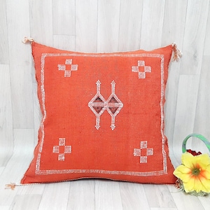Orange Cactus Silk Pillow Cover, Moroccan Sabra Cushion Cover , Boho Pillow, Sabra Cactus Silk Cushion,Decorative Sabra Silk Pillow