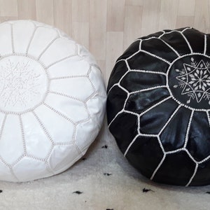 50% OFF &quot;&quot;&quot;*&quot;&quot; Set Off 2 Pouf, Moroccan pouf,white and black pouf, Berber pouf, ottoman pouf, Moroccan ottoman leather pouf - unstuffed