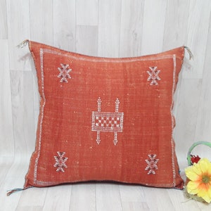 Cactus Silk Cushion Cover - orange Sabra pillow - Handmade Morocco cushion