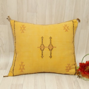 Cactus Silk Cushion Cover - yellow Sabra pillow - Handmade Morocco cushion