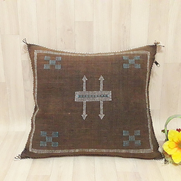 Cactus Silk pillow Cover - brown Sabra pillow - Handmade Morocco cushion