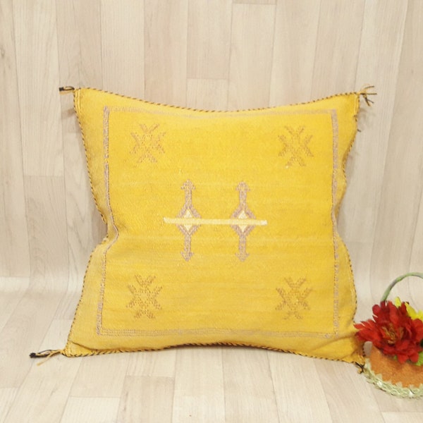 Cactus Silk pillow - yellow Sabra pillow - Handmade Morocco cushion . Moroccan sabra cushion-pillow case-moroccan pillows-pillow cover
