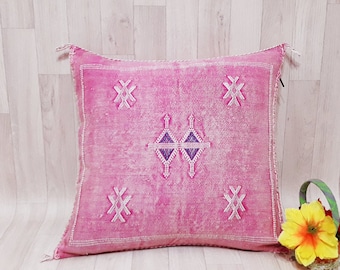 Cactus Silk Pillow Cover, Moroccan Boho Throw Pillow ,Hand woven Berber Pillow, Sabra Cactus Silk Cushion Cover,Pillow,Cushion.Home Decor