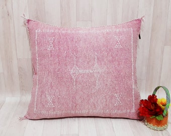Cactus Silk Cushion Cover - pink Sabra pillow - Handmade Morocco cushion