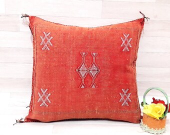 Housse d’oreiller en soie de cactus, oreiller marocain Boho Throw, oreiller berbère tissé à la main, housse de coussin en soie Sabra Cactus, oreiller, coussin.Home Decor