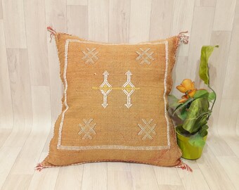 Housse de coussin en soie orange cactus, coussin Boho marocain, coussin berbère tissé à la main, coussin en soie de cactus Sabra, décoration d'intérieur