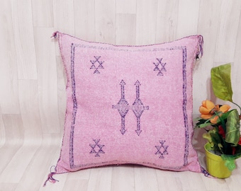 pink Cactus Silk Pillow Cover, Moroccan Boho Throw Pillow , Hand woven Berber Pillow, Sabra Cactus Silk Cushion,Home decor