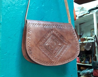 Moroccan Leather Shoulder Bag: Handmade Berber Boho Bag