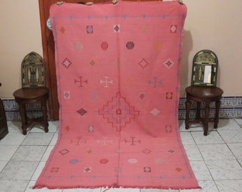 Handgemaakt cactuszijden berbertapijt: Marokkaans boho-tapijt 7,7 x 4,4 ft