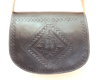 Moroccan Leather Shoulder Bag: Handmade Berber Boho Bag