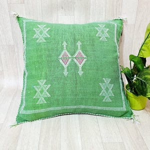 Cactus Silk Cushion Cover - Green Sabra pillow - Handmade Morocco cushion
