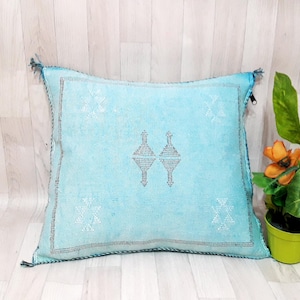 turquoise Cactus Silk Pillow Cover, Moroccan Sabra Cushion Cover , Boho Cushion, Sabra Cactus Silk Cushion,Home decor