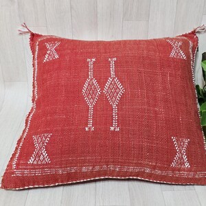 Handmade Moroccan Cactus Silk Pillow Cover: Red/Orange Boho Cushion (18.8x17.7 IN) image 5