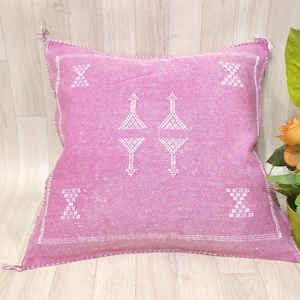 Handmade Moroccan Cactus Silk Pillow Cover - Mustard Boho Cushion