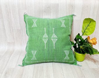 Handwoven Cactus Silk Pillow Cover: Moroccan Berber Cushion (18.8" x 18.8")