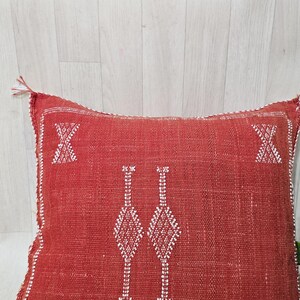Handmade Moroccan Cactus Silk Pillow Cover: Red/Orange Boho Cushion (18.8x17.7 IN) image 4