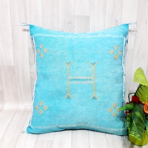 Handwoven Cactus Silk Pillow Cover: Moroccan Berber Boho Cushion (19.6&quot; x 18.1&quot;)