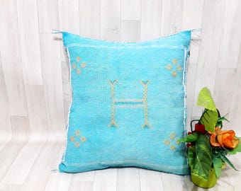 Handwoven Cactus Silk Pillow Cover: Moroccan Berber Boho Cushion (19.6" x 18.1")