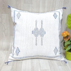 Cactus Silk Cushion Cover - white Sabra pillow - Handmade Morocco cushion