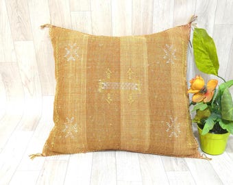 Handwoven Cactus Silk Pillow Cover: Moroccan Berber Boho Cushion