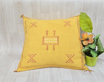 Handmade Pink Cactus Silk Pillow, Berber Sabra Cushion (20 x 18.8)