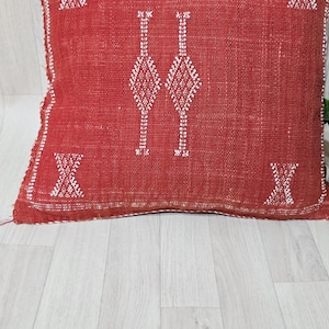 Handmade Moroccan Cactus Silk Pillow Cover: Red/Orange Boho Cushion (18.8x17.7 IN) image 3