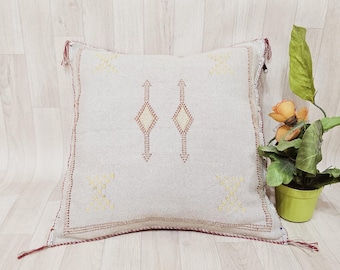 Handwoven Cactus Silk Pillow Cover: Moroccan Berber Boho Cushion