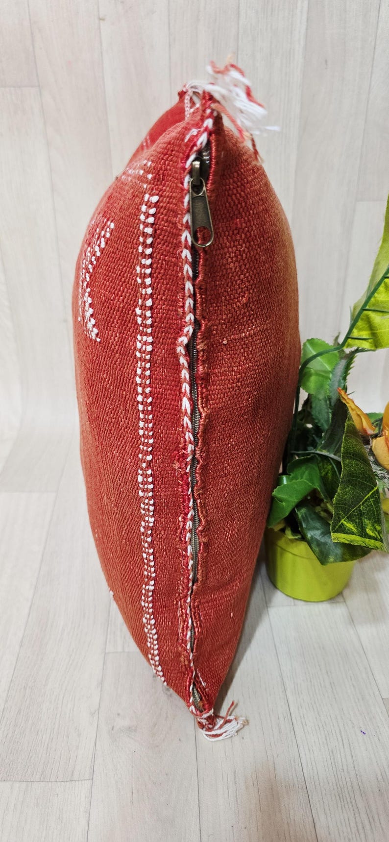 Handmade Moroccan Cactus Silk Pillow Cover: Red/Orange Boho Cushion (18.8x17.7 IN) image 7