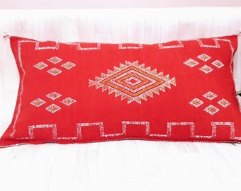 Poszewka na poduszkę lędźwiową z jedwabiu w kolorze czerwonego kaktusa: poduszka w stylu marokańskim boho