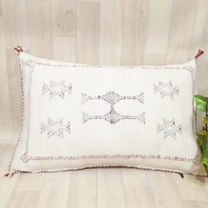 Cactus Silk Cushion Cover - white Sabra pillow - Handmade Morocco cushion . Moroccan sabra cushion