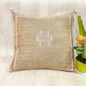 Handmade Light Brown Cactus Silk Pillow Cover: Moroccan Sabra Cushion