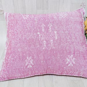 Handwoven Cactus Silk Pillow Cover: Moroccan Berber Boho Cushion, Pink image 5